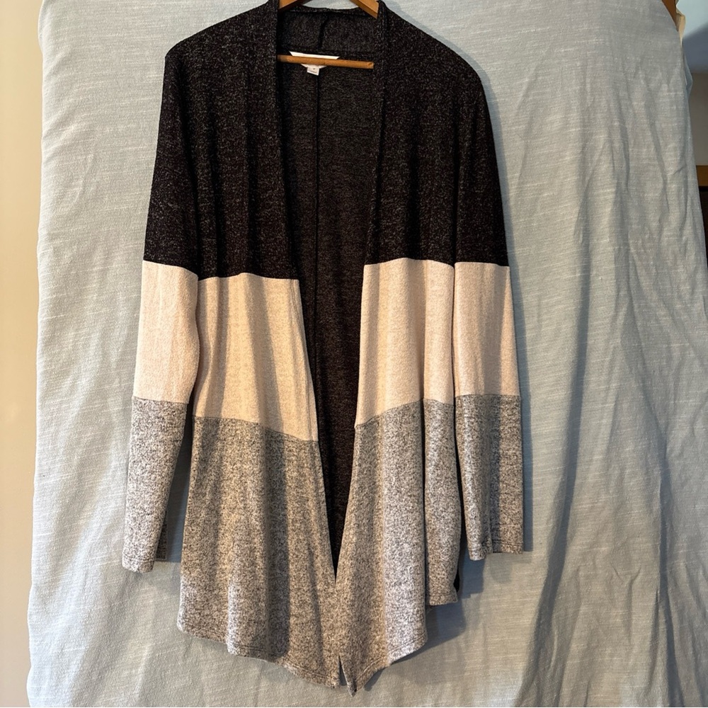 Market & Spruce Open Cardigan Sweater Long Sleeve Black/Beige/Gray Women’s Sz M